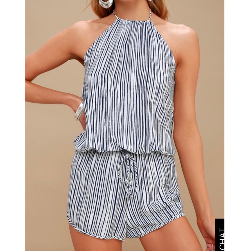Navy blue striped halter romper - Lulus - Small